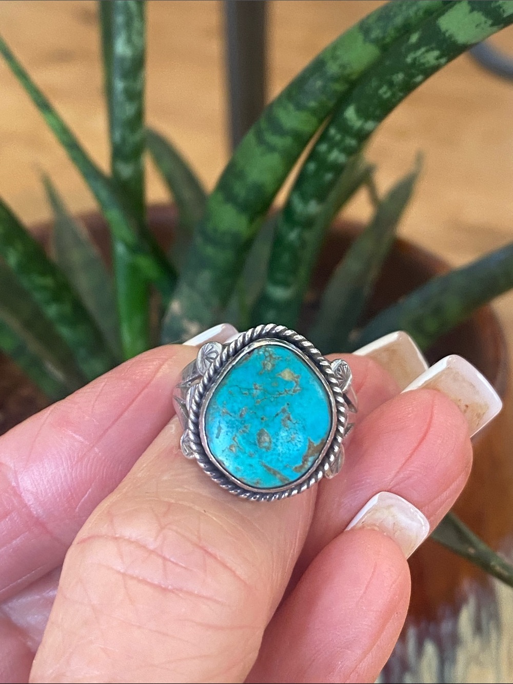 Turquoise Stone Silver Ring - Blue Turquoise Women's Ring
